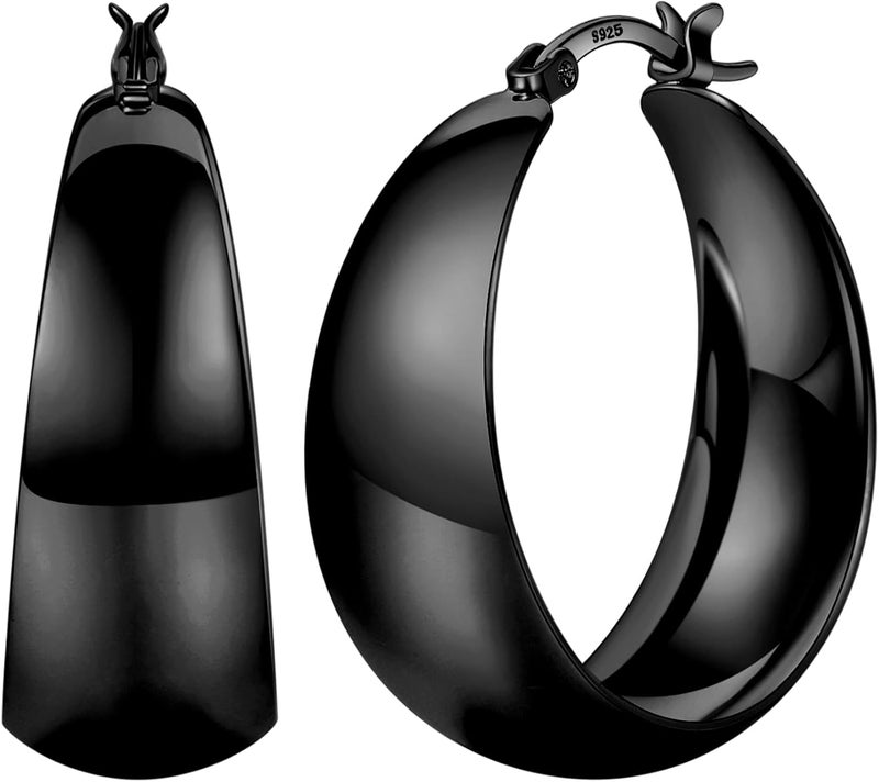 Senteria 12mm Wide Thick Hoop Earrings 925 Sterling Silver Hoop Earrings for Women Hypoallergenic 14K Real Gold Plated Hoops Large Earring Lightweight Chunky Hoops Earring for Women 25/30/40/50MM - Image 1